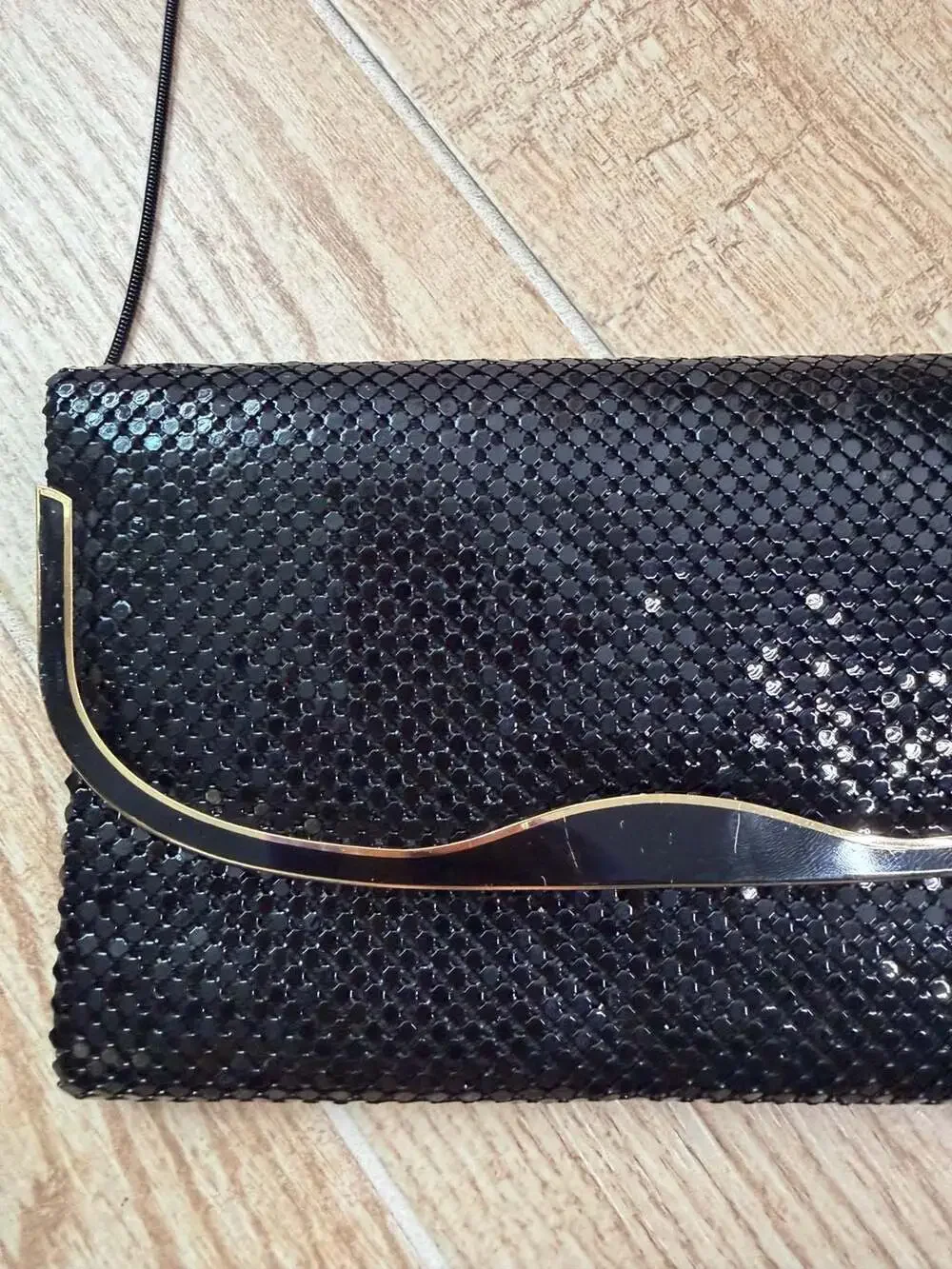 T.F. Tiger Vintage Black Metal Mesh Evening Clutch with Chain Strap